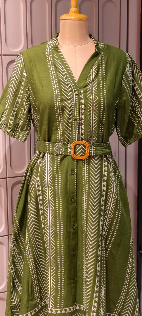 Bold Color Tone Striped Print Casual Wear Cotton Frock- 14651 RB380