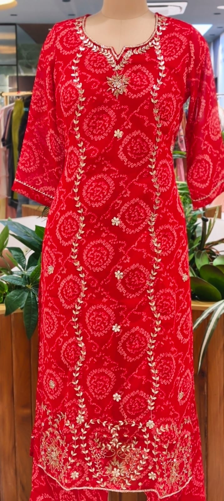 Premium Georgette Pure Gotta Patti Work Vibrant Bandhej Full Suit Set With Dupatta- 14539 RB385