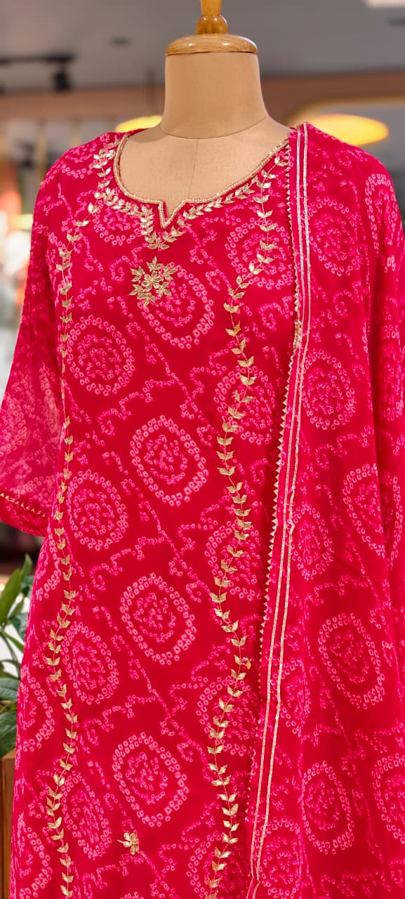 Premium Georgette Pure Gotta Patti Work Vibrant Bandhej Full Suit Set With Dupatta- 14539 RB385