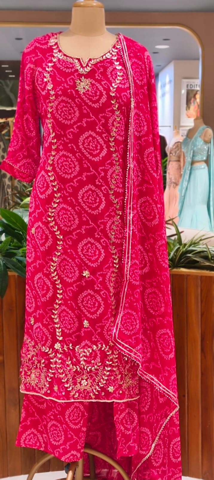 Premium Georgette Pure Gotta Patti Work Vibrant Bandhej Full Suit Set With Dupatta- 14539 RB385