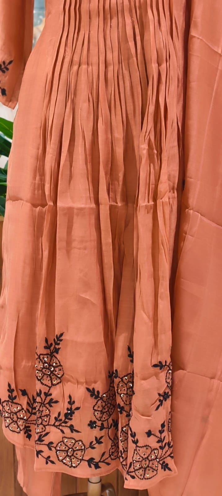 Surat Mul Chanderi Intricate Fine Embroidery Pleated A-Line Solid Full Suit Set With Dupatta- 14677 RB392