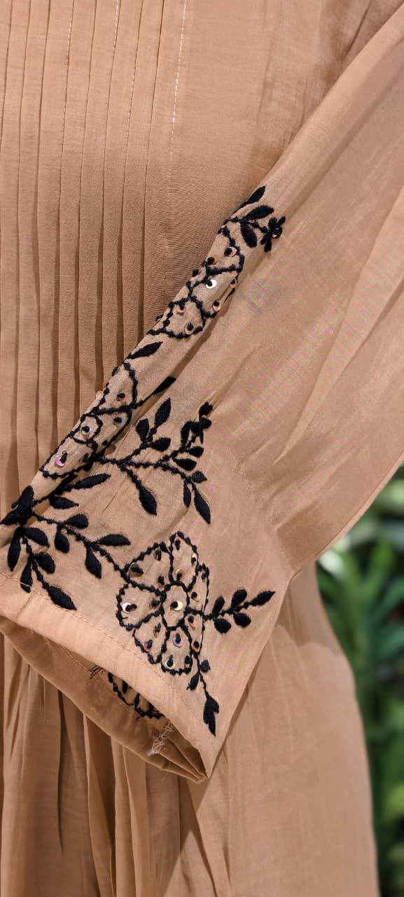 Surat Mul Chanderi Intricate Fine Embroidery Pleated A-Line Solid Full Suit Set With Dupatta- 14677 RB392