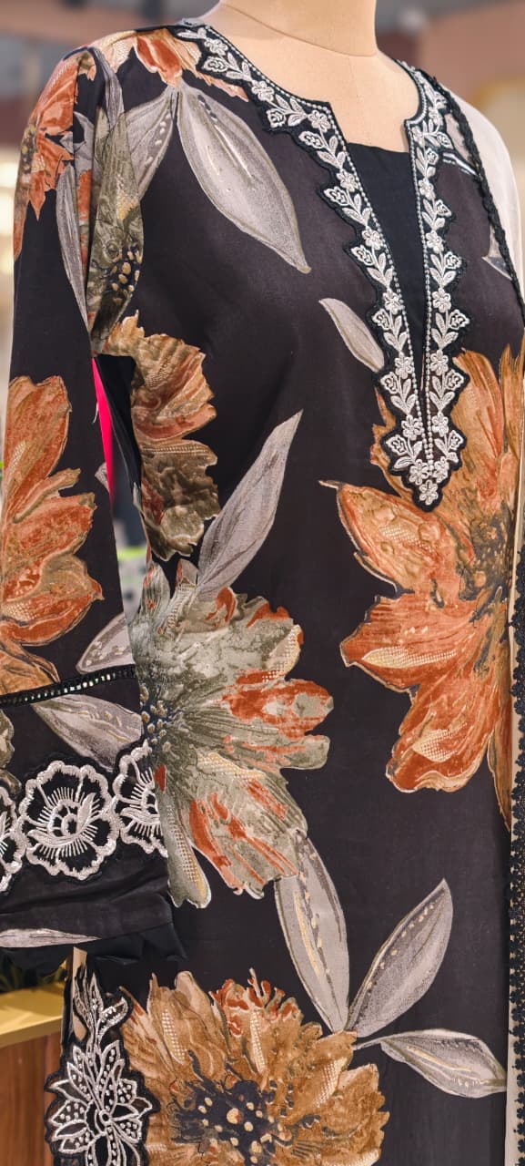 Pure Pakistani Look Floral Embroidery With Cut-Work Tassel Bold German Rayon Full Suit Set With Dupatta- 14674 RB386