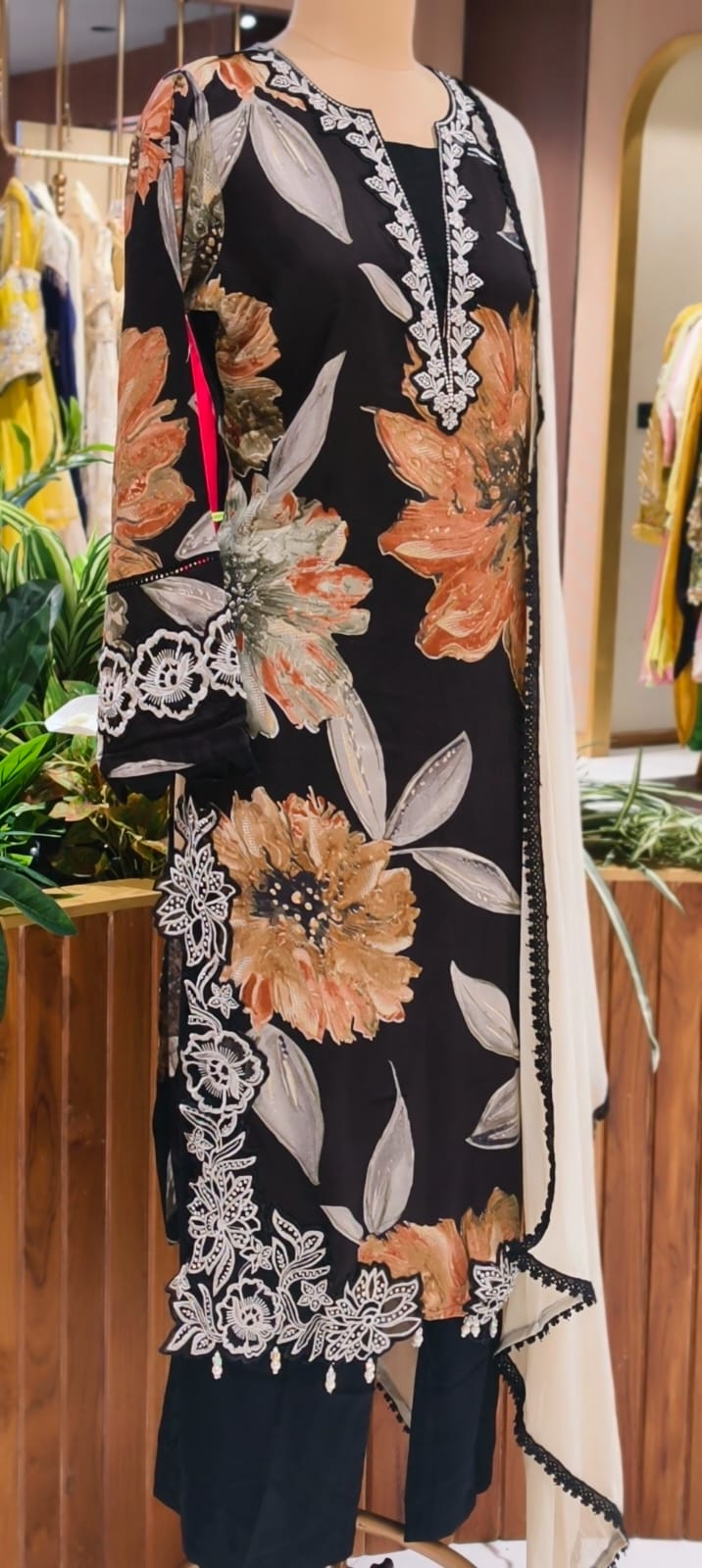 Pure Pakistani Look Floral Embroidery With Cut-Work Tassel Bold German Rayon Full Suit Set With Dupatta- 14674 RB386