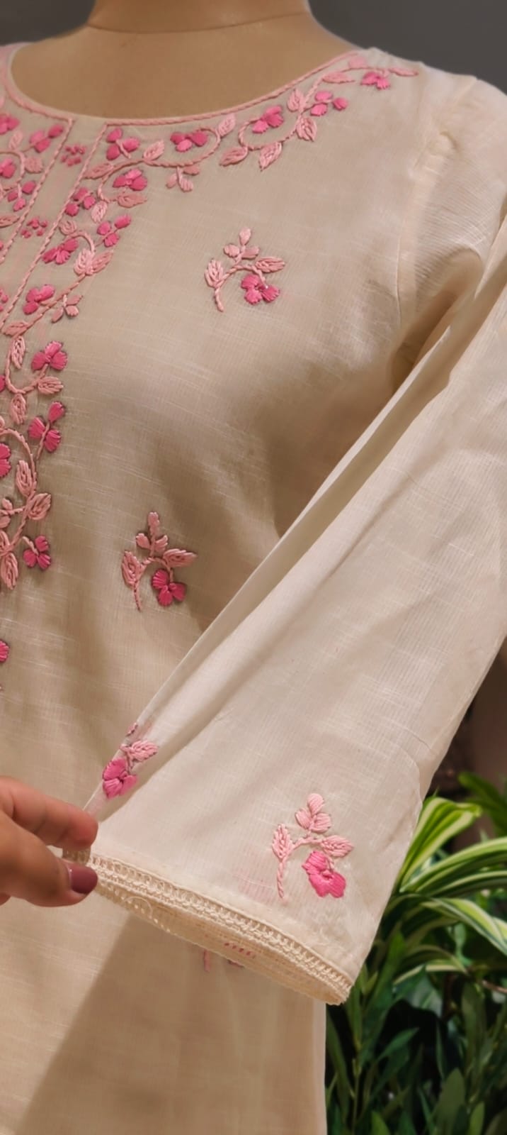 Ethereal Off-White Kora Cotton Full Suit Set with Fine Floral Subtle Embroidery- 14690 (Lean Fit)RB387