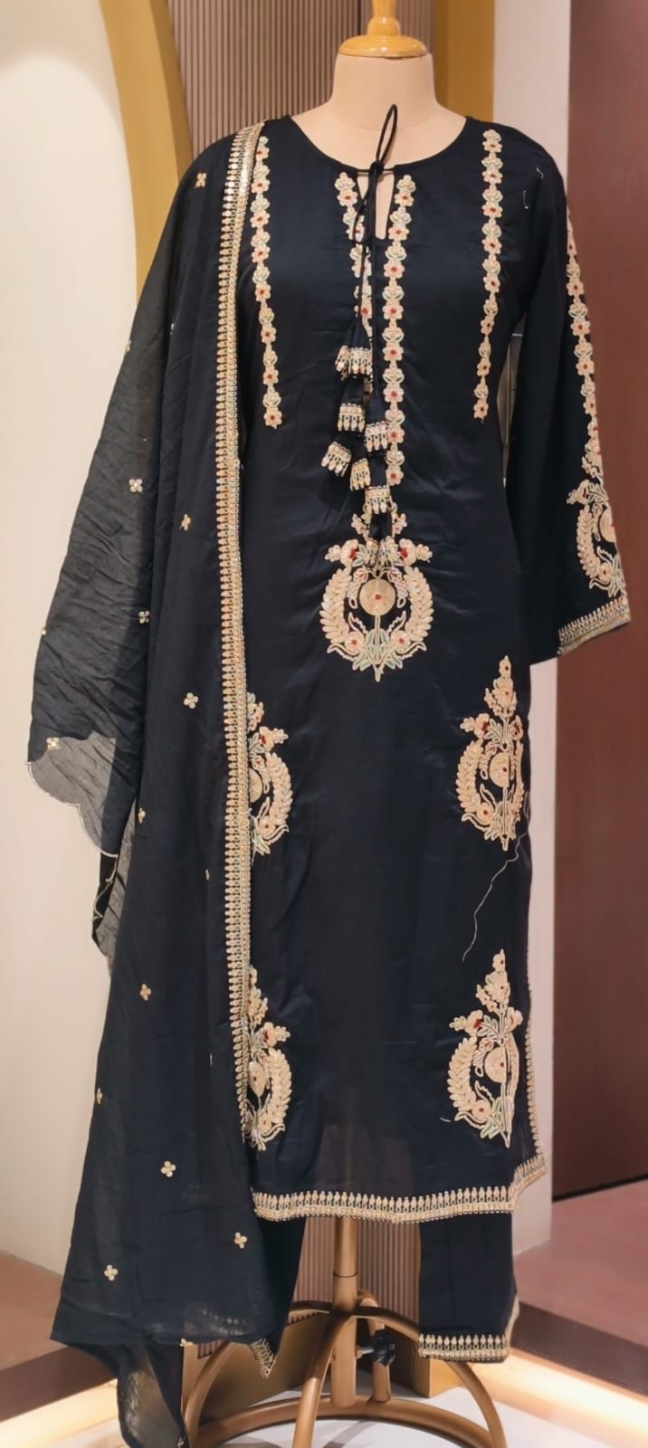 Golden Touch Pure Zardosi Work Embroidery Occasional Wear Mul-Cotton Full Suit Set With Dupatta- 14731 RB389