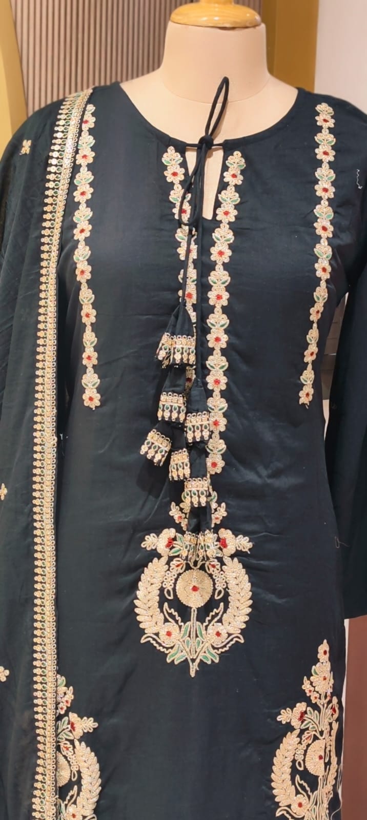 Golden Touch Pure Zardosi Work Embroidery Occasional Wear Mul-Cotton Full Suit Set With Dupatta- 14731 RB389