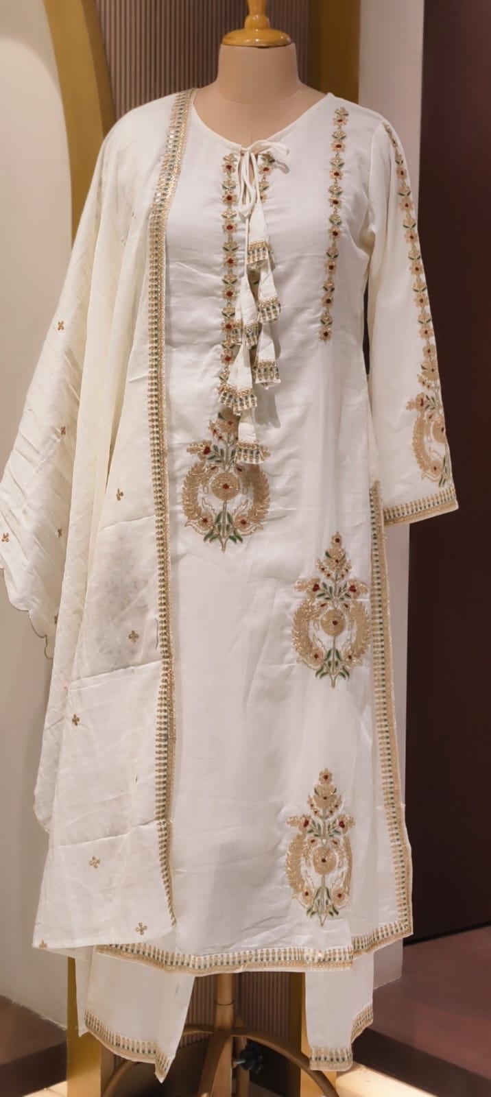 Golden Touch Pure Zardosi Work Embroidery Occasional Wear Mul-Cotton Full Suit Set With Dupatta- 14731 RB389