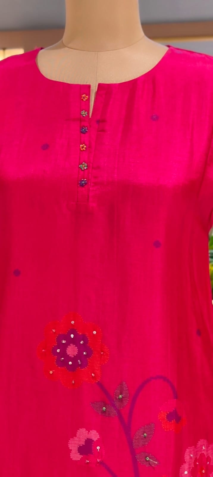 Fuschia Radiance Botanical Charm Russian Silk Blend Kurti Only- 14714, 14771 RB383 LEAN FIT BOOK NEXT SIZE