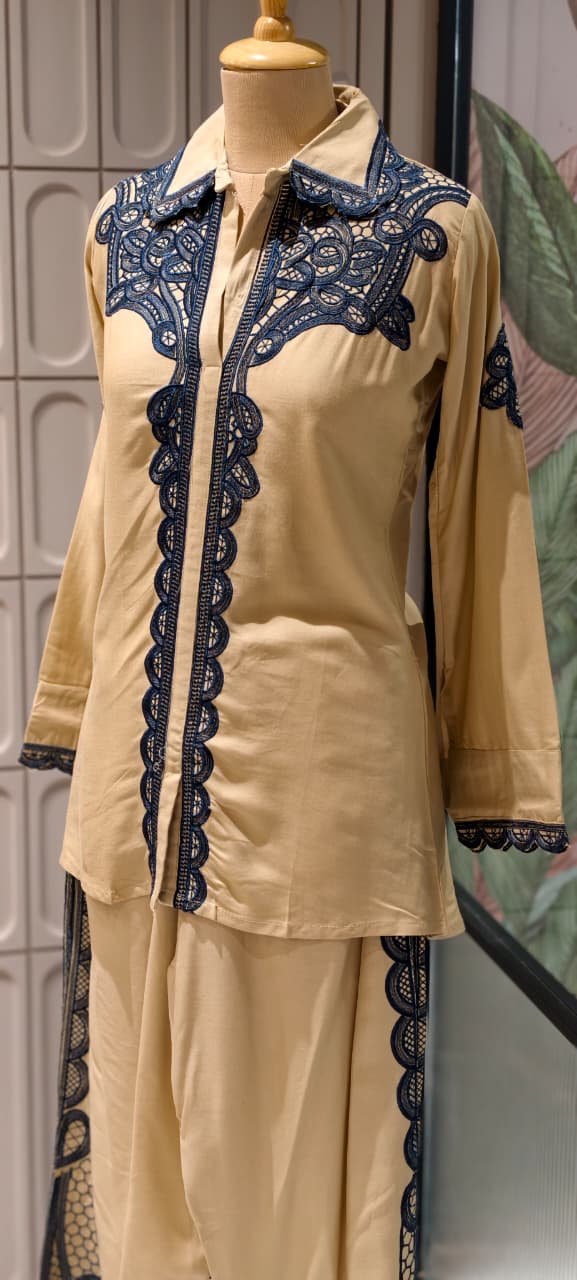Lace Trimmed Touch Bold Look Casual Wear Co-Ord Set In Rayon Fabric- 14701 RB406
