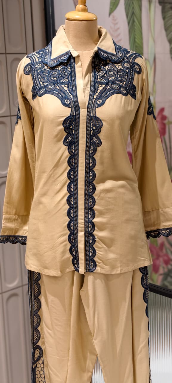 Lace Trimmed Touch Bold Look Casual Wear Co-Ord Set In Rayon Fabric- 14701 RB406