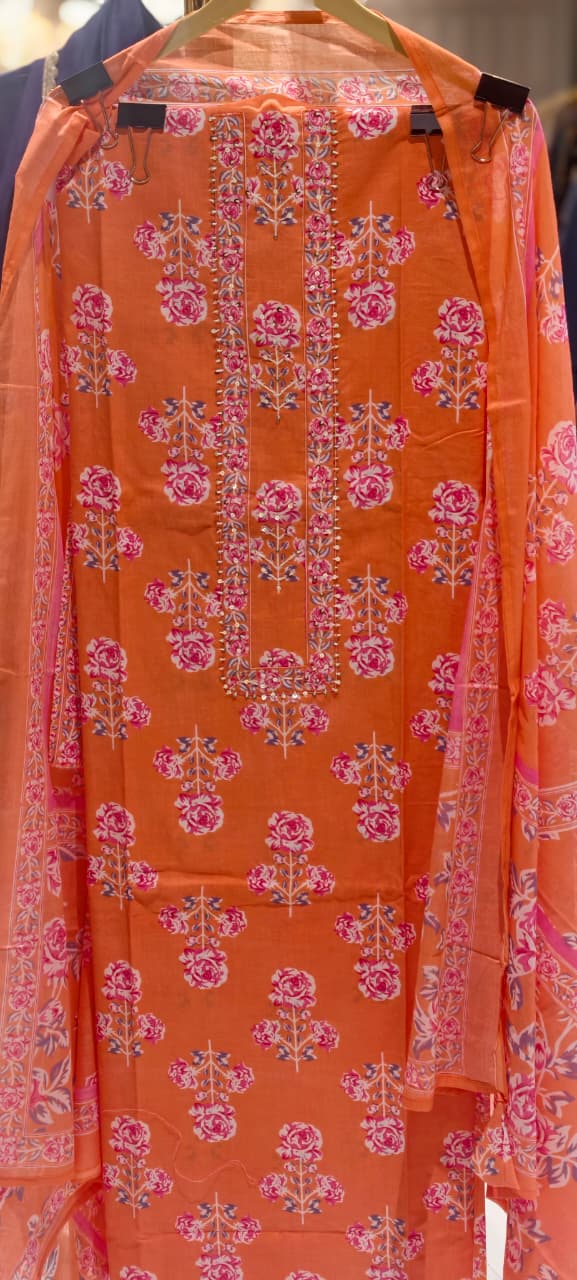 Beautiful Shades Upside Down Floral Print Premium Cotton Unstiched Dull Suit Set With Dupatta- 14378 RB471