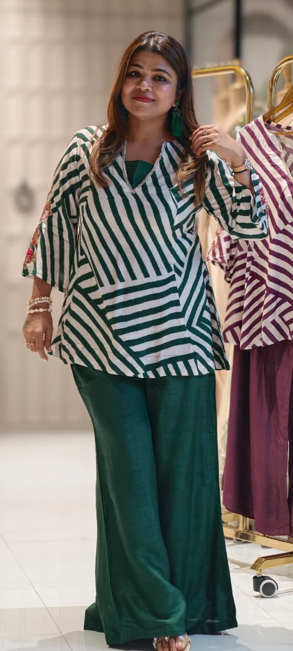 Mexican Striped Stunning Indo Wear Peplum Style Co-Ord Set With Buster In Silk Fabric- 14813 RB461