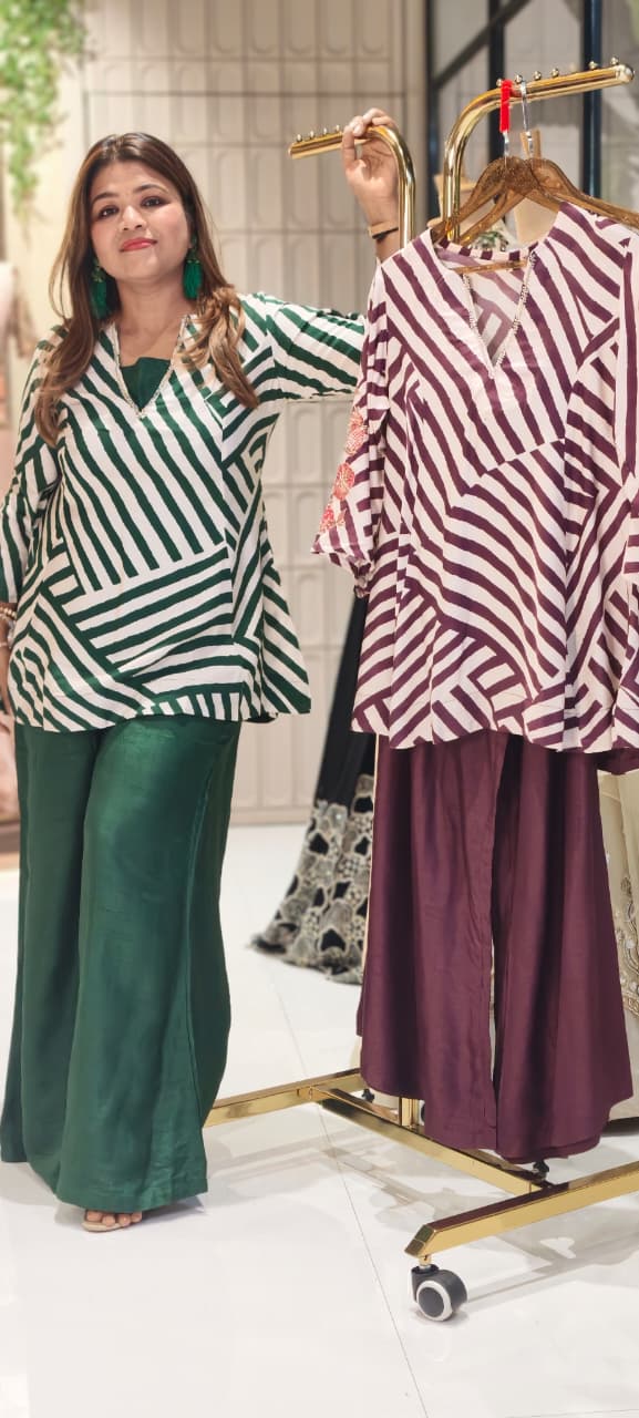 Mexican Striped Stunning Indo Wear Peplum Style Co-Ord Set With Buster In Silk Fabric- 14813 RB461