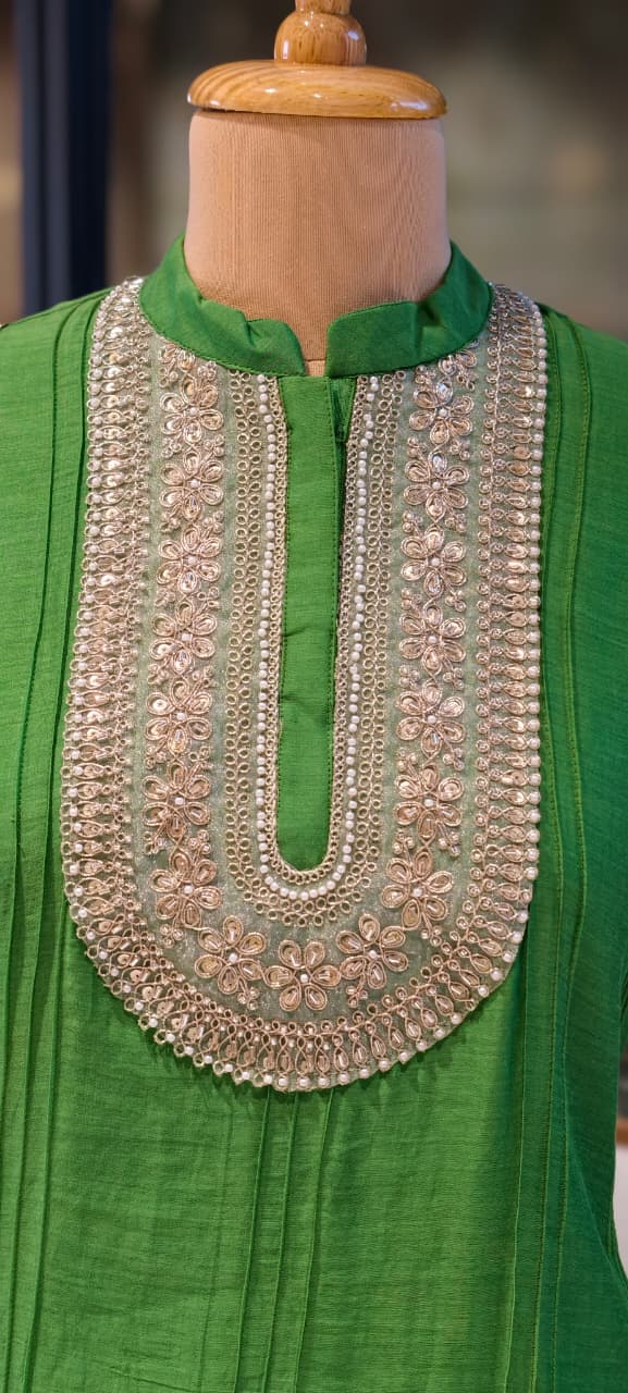 Premium Zardosi Yoke Pure Banarasi Mul Chanderi Panel Tassel Accent Full Suit Set With Dupatta- 13309 RB456