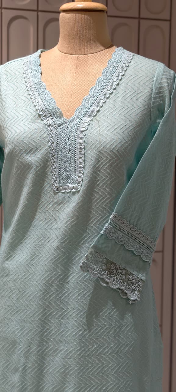 Elegant Straight Graceful Cotton Full Suit Set with Printed Dupatta & Lace Detailing- 14833 RB490