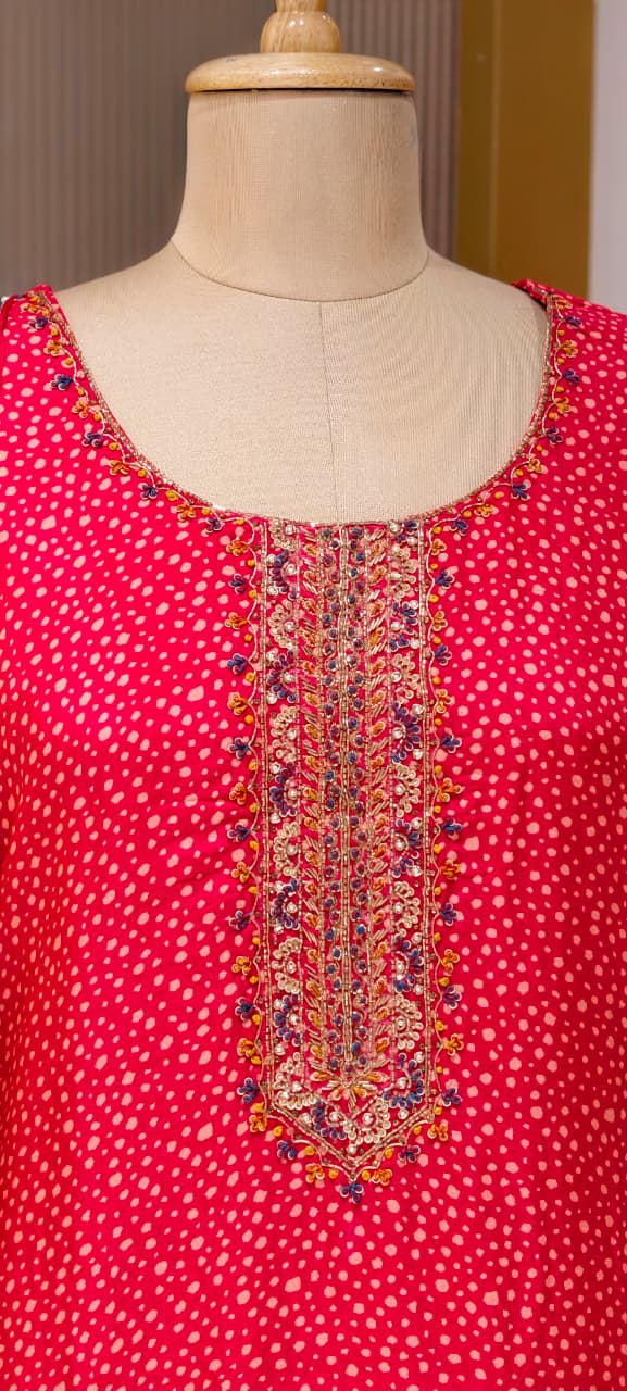 Abstract Colorful Dupatta With Scattered Polka Dotted Russian Silk Full Suit Set