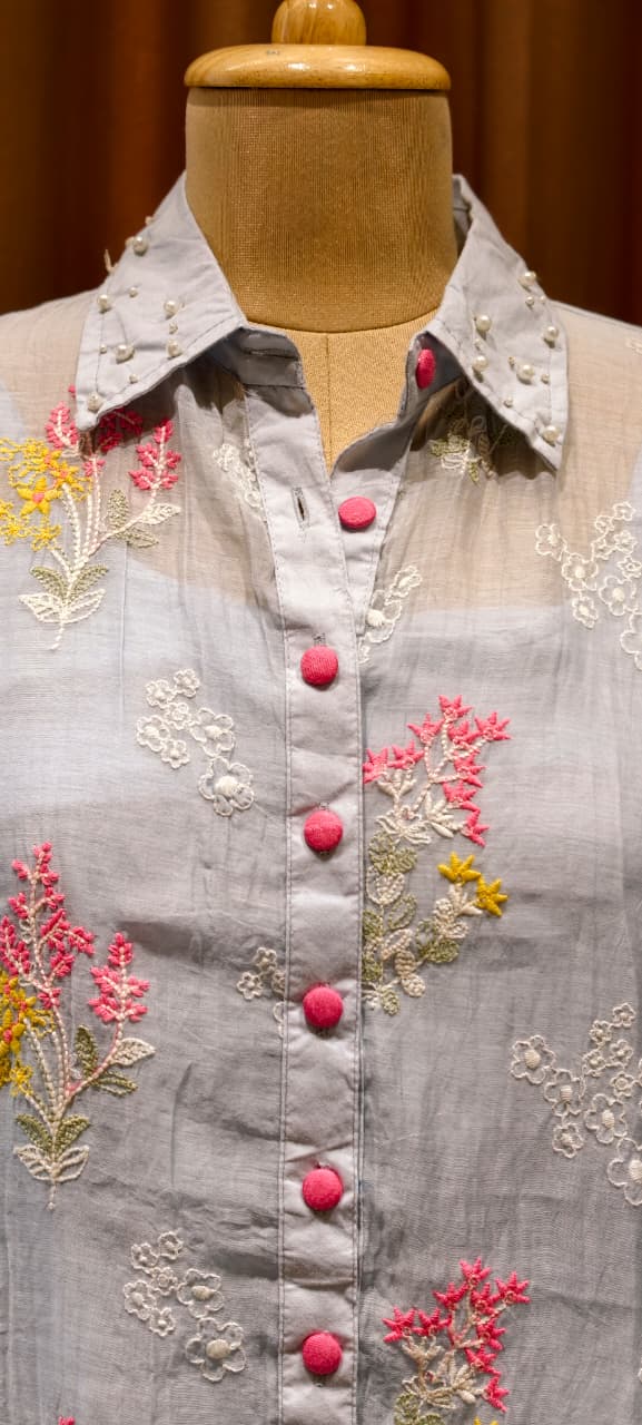 Fine Intricate Floral Embroidery Pastel Glance Chanderi Co-Ord Set With Inner- 14921