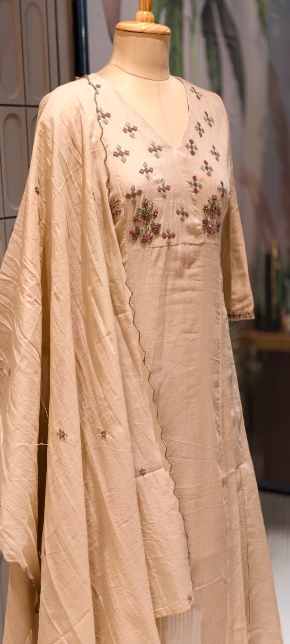 Premium Mul Cotton Delicate Embroidered A-Line Full Suit Set with Dupatta- 14893