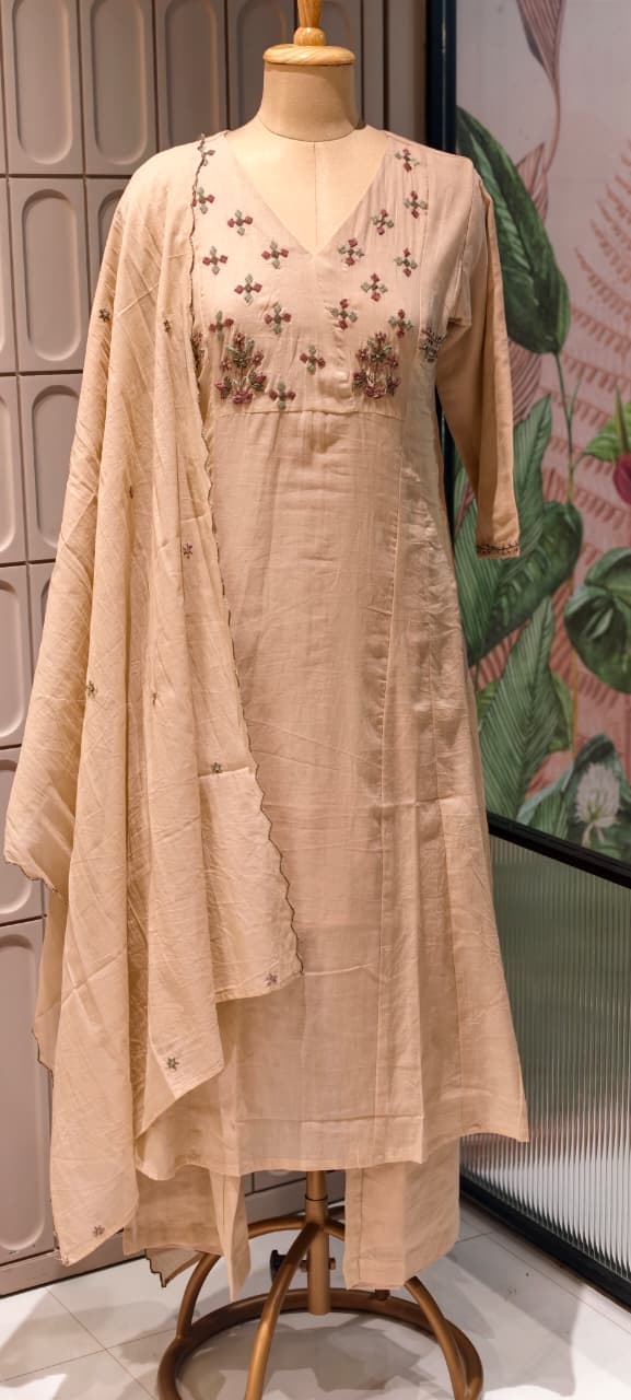Premium Mul Cotton Delicate Embroidered A-Line Full Suit Set with Dupatta- 14893