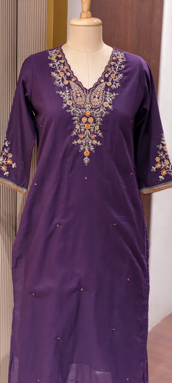 Classic Cotton Straight Full Suit Set with Intricate Kashmiri Paisley Embroidery & Dupatta- 14895 (Dispatching From Monday)