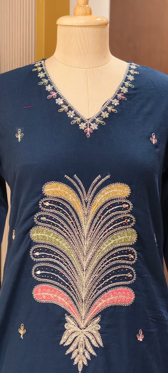 Premium Cotton Straight Full Suit Set with Statement Tree-of-Life Embroidery & Tassel Dupatta- 14895 (Dispatching From Monday)
