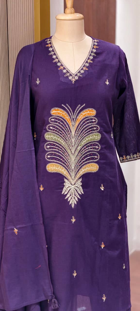 Premium Cotton Straight Full Suit Set with Statement Tree-of-Life Embroidery & Tassel Dupatta- 14895 (Dispatching From Monday)
