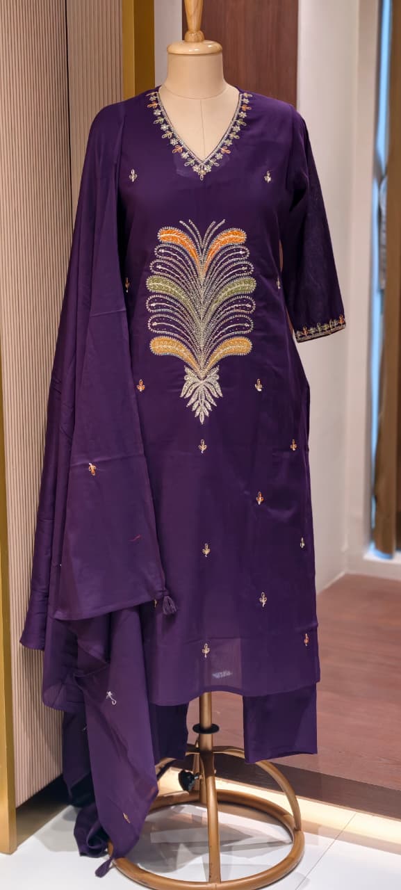 Premium Cotton Straight Full Suit Set with Statement Tree-of-Life Embroidery & Tassel Dupatta- 14895 (Dispatching From Monday)