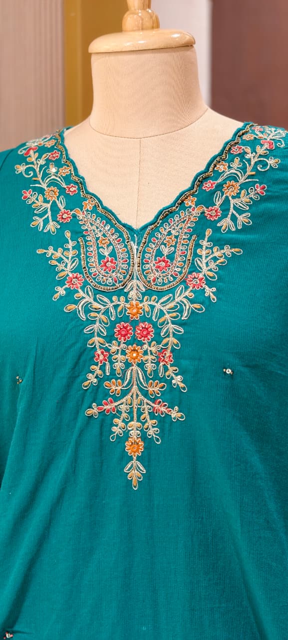 Classic Cotton Straight Full Suit Set with Intricate Kashmiri Paisley Embroidery & Dupatta- 14895 (Dispatching From Monday)