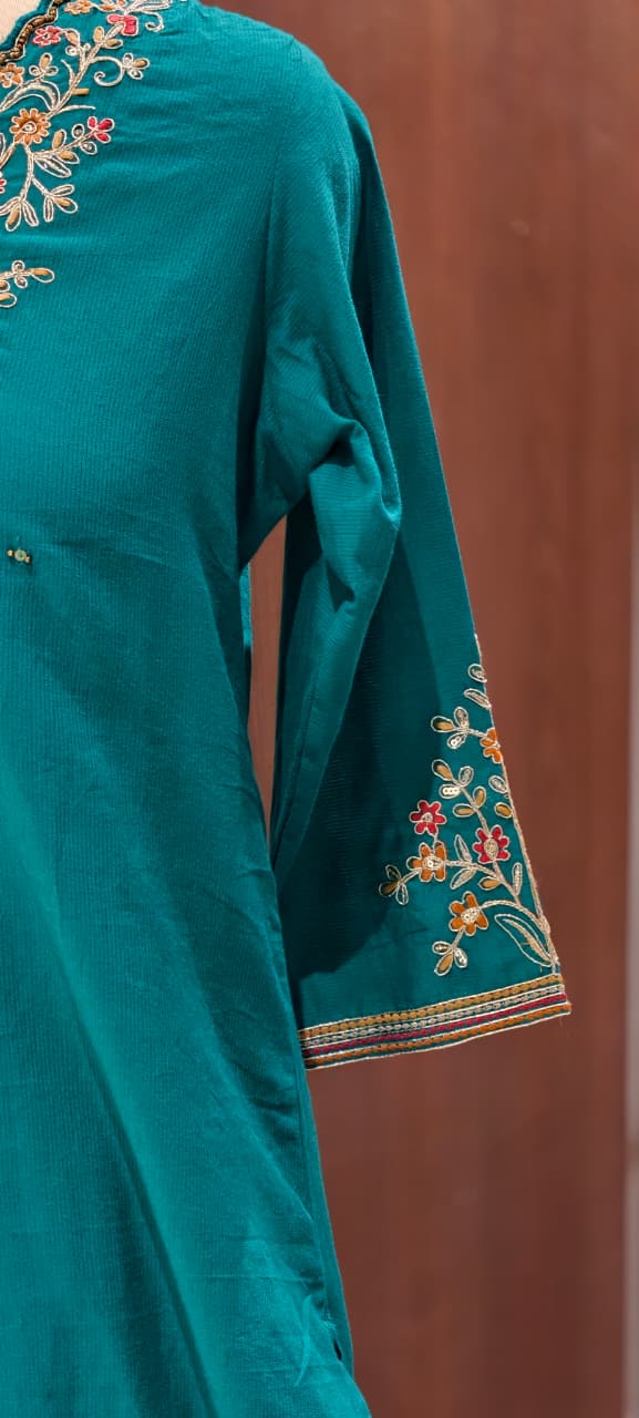 Classic Cotton Straight Full Suit Set with Intricate Kashmiri Paisley Embroidery & Dupatta- 14895 (Dispatching From Monday)