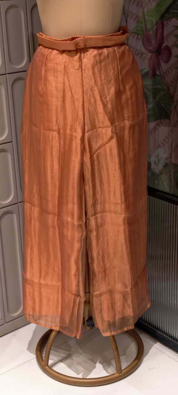 Ethereal Radiant Grace Peach Shimmer Tissue Mirror-Work Kaftan With Bottom- 14934