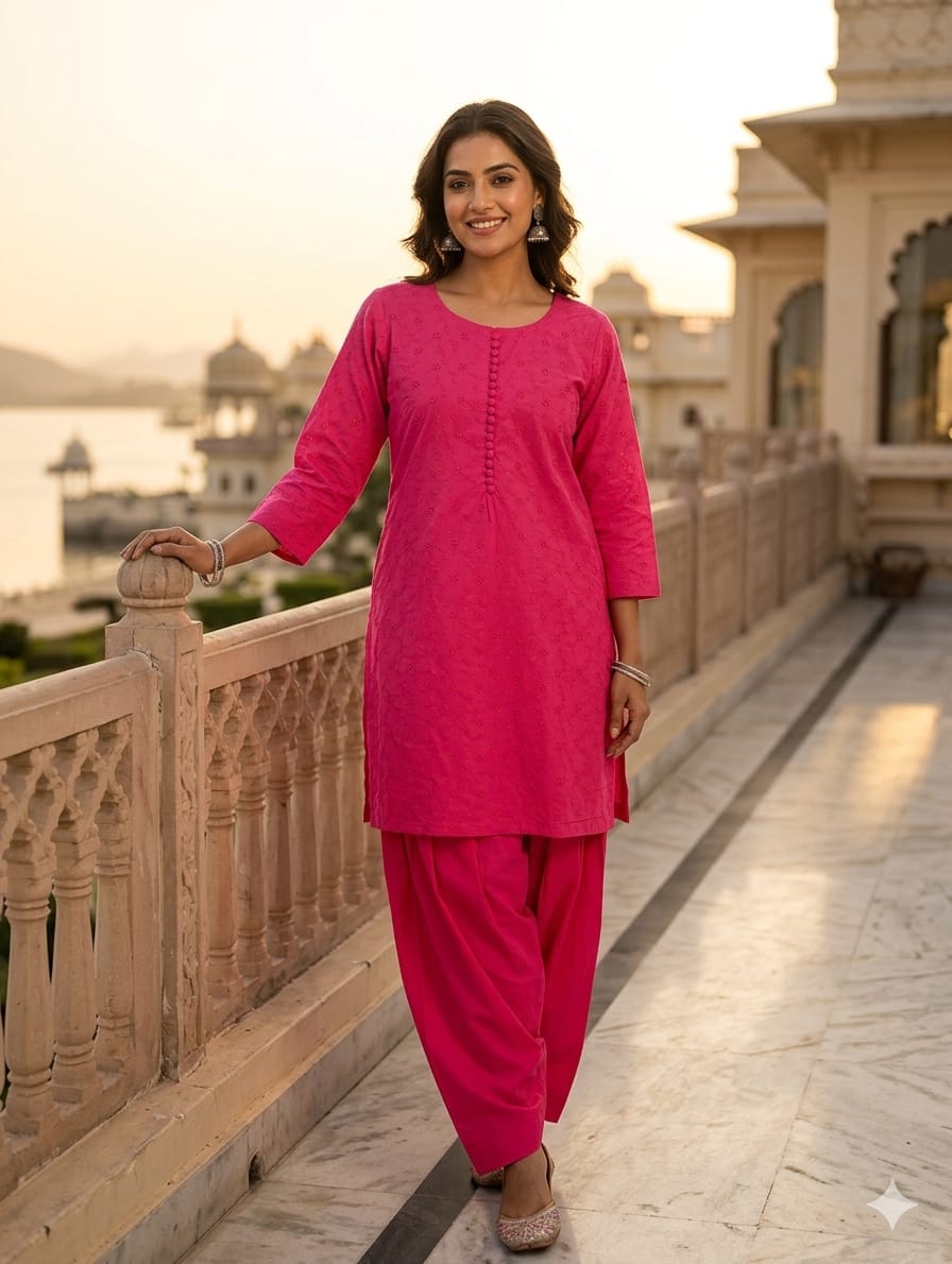 Solid Shifli Embroidered Button-down Cotton Co-Ord Set- 14969