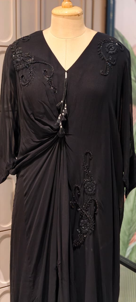 Elegant Cut-Dana Spiral Embroidery Drape Look Indo-Wear One Piece- 14948