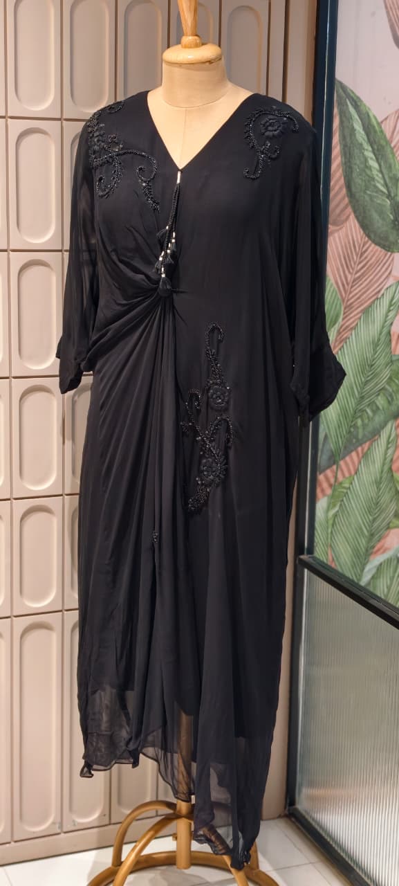 Elegant Cut-Dana Spiral Embroidery Drape Look Indo-Wear One Piece- 14948