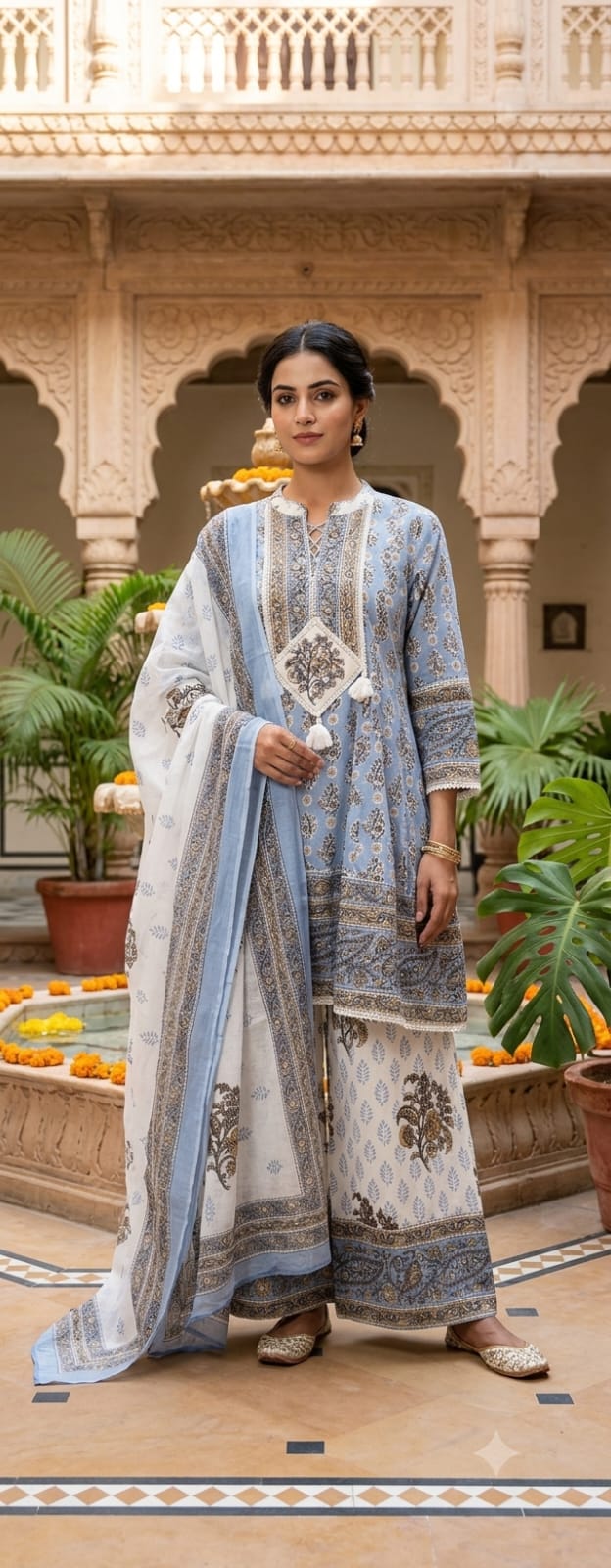 Stylish peplum style cotton Printed with loose bottom and Dupatta 13935