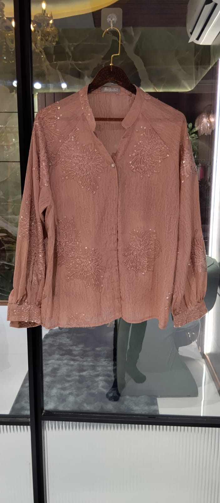 Premium Floral Sequined Mandarin-Collar Imported Georgette Western Tunic- 15059