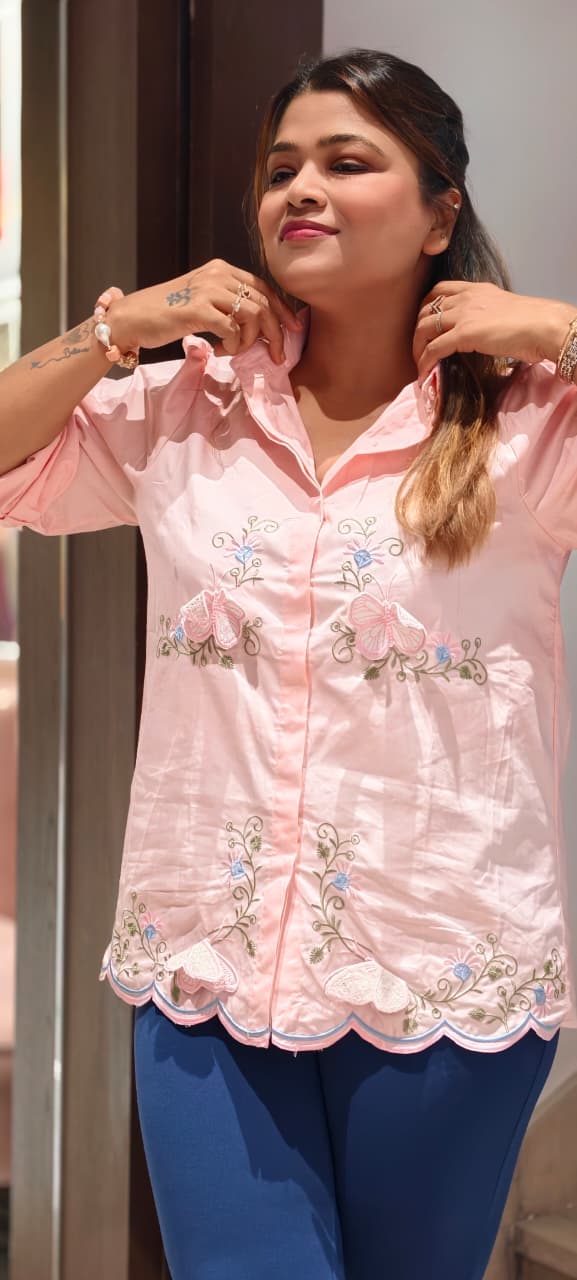 Floral Print With Butterfly Pop-Up Imported Western Top- 15063