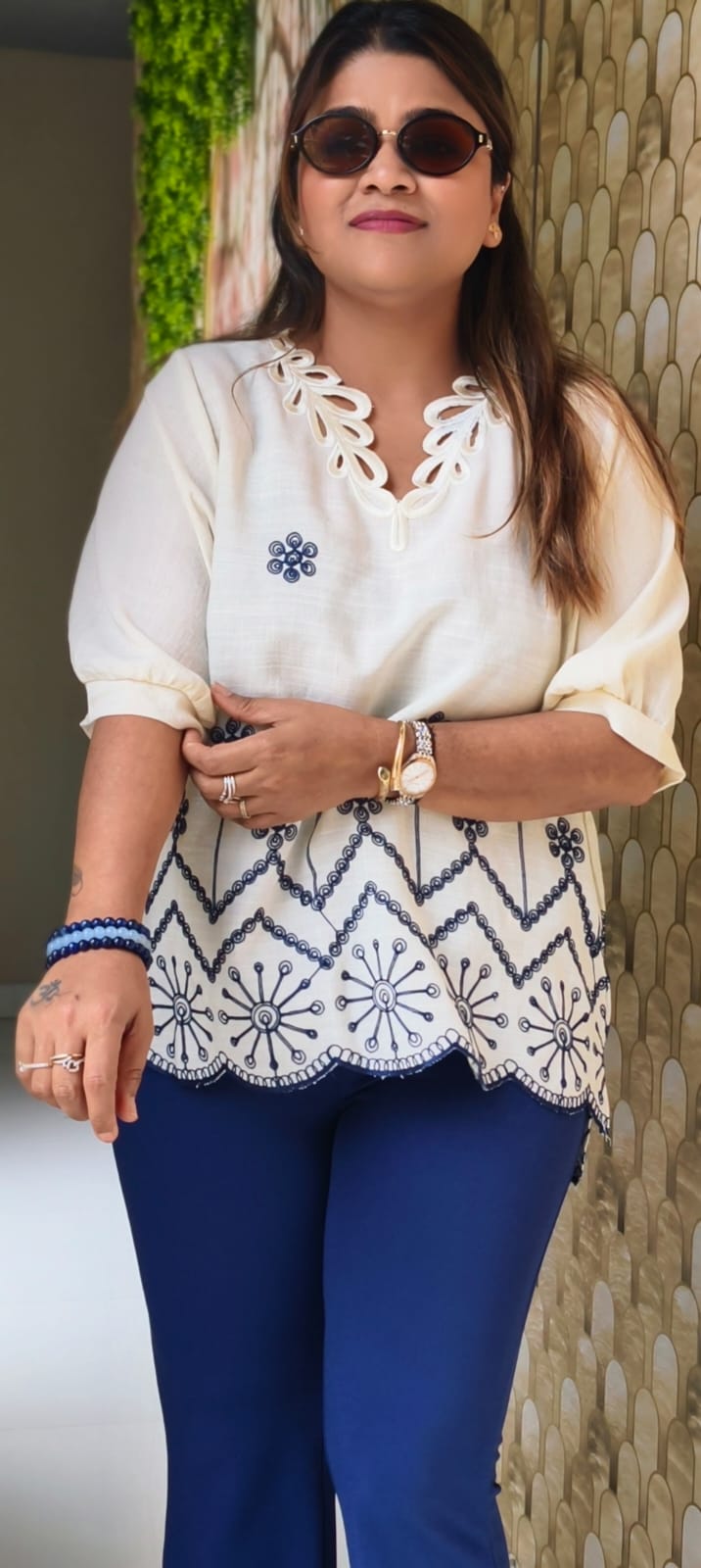 Kurta Style Classic Cut-Work Embroidery Light Weight Casual Top- 15048