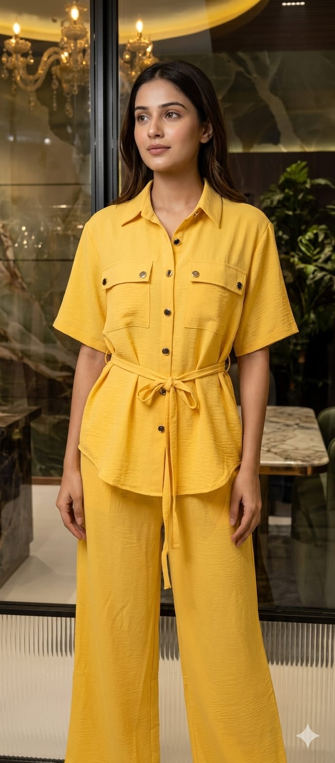 Button Down Back Nord Solid Imported Co-ord Set-15029