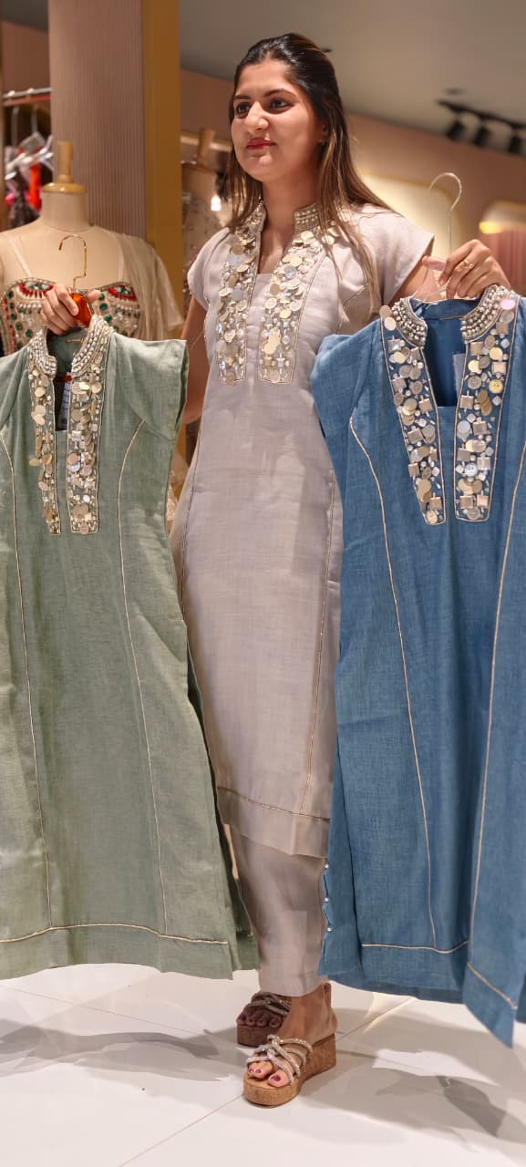Premium Subtle Shimmering Textures Sequin Mirror Work Straight Kurta & Pant Set- 15087 LEAN FIT (Dispatchning After 3 Days)