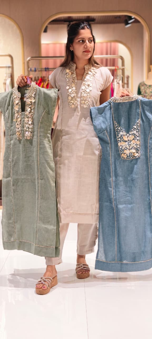 Premium Subtle Shimmering Textures Sequin Mirror Work Straight Kurta & Pant Set- 15087 LEAN FIT (Dispatchning After 3 Days)