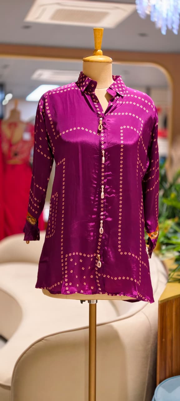 Pure Crepe Collared Casual Shirt with Back Bird Print -15111