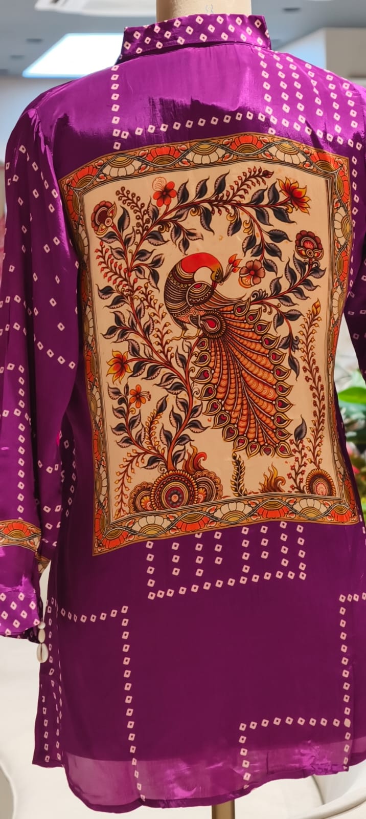 Pure Crepe Collared Casual Shirt with Back Bird Print -15111