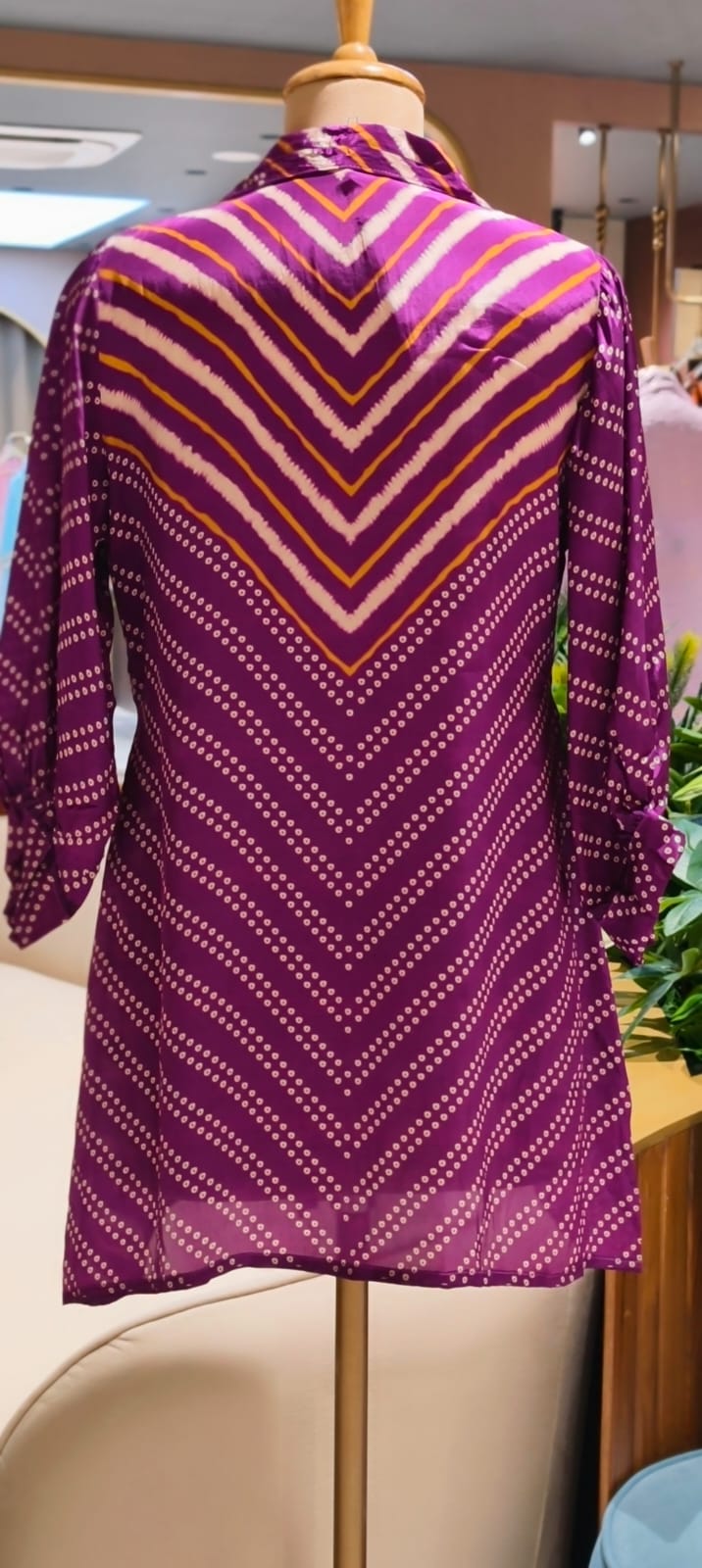 Women's Premium Purple Bandhani Floral Printed Soft Crepe Casual Shirt Top- 15114