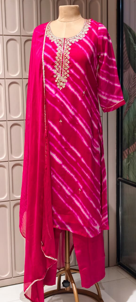 Gotta Touch Traditional Leheriya Pure Soft Georgette Full Suit Set With Dupatta- 15165