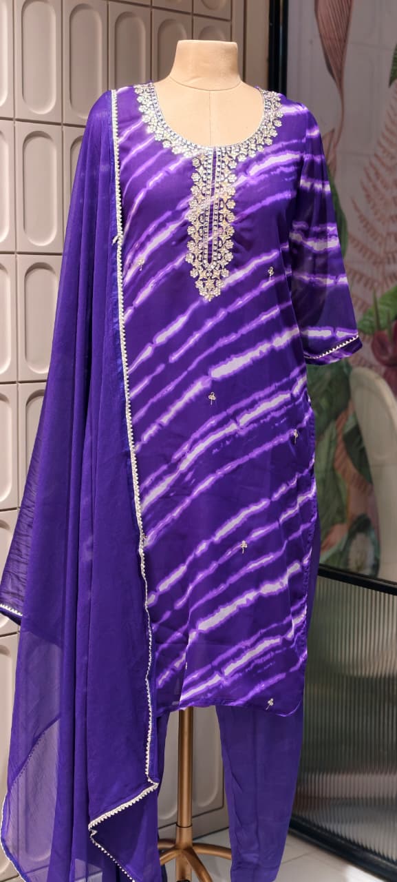 Gotta Touch Traditional Leheriya Pure Soft Georgette Full Suit Set With Dupatta- 15165