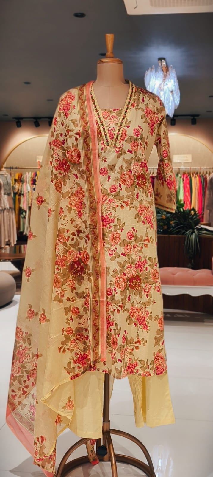Scattered Beautiful Floral Print Summer Friendly Cotton Full Suit Set With Dupatta- 15302