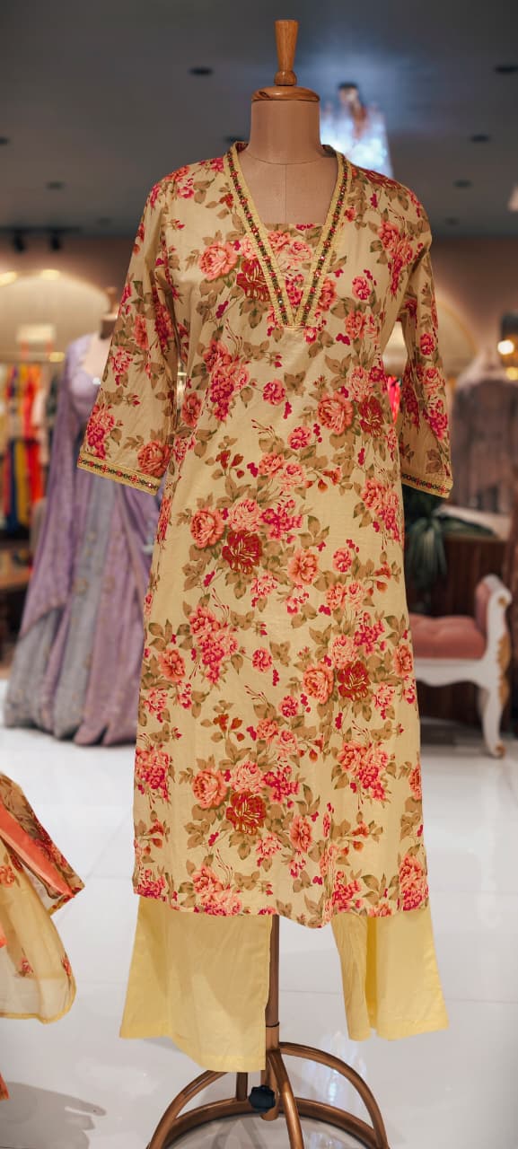 Scattered Beautiful Floral Print Summer Friendly Cotton Full Suit Set With Dupatta- 15302