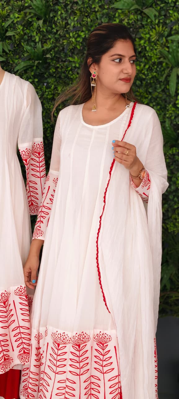 Premium Cotton Panel Double Layer Vibrant Printed Anarkali Full Suit Set With Dupatta- 15179