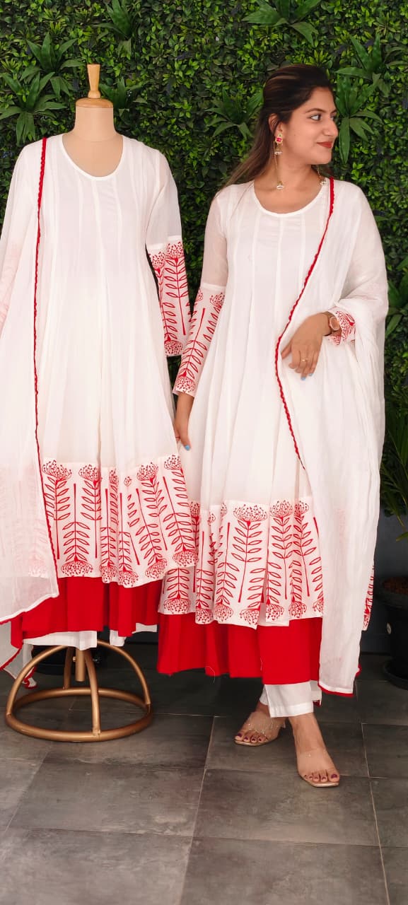 Premium Cotton Panel Double Layer Vibrant Printed Anarkali Full Suit Set With Dupatta- 15179
